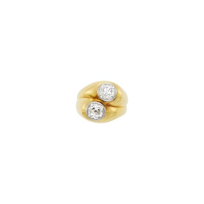 Lot 46 - Gold, Platinum and Diamond Double Band Gypsy Ring
