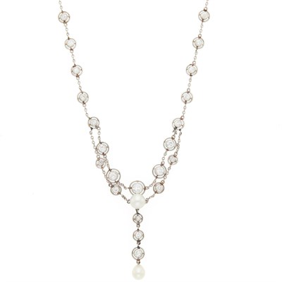 Lot 1038 - Platinum, Diamond and Pearl Swag Necklace