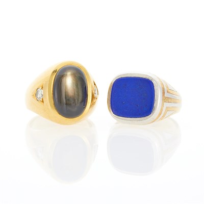 Lot 1103 - Gold, Platinum and Lapis Ring and Black Star Sapphire and Diamond Ring