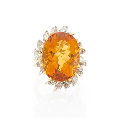 Lot 1141 - Two-Color Gold, Citrine and Diamond Ring