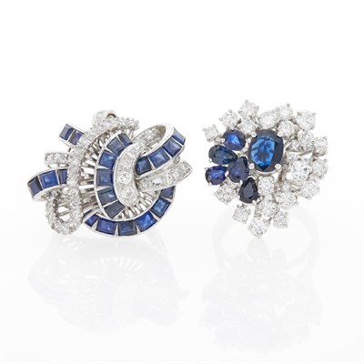 Lot 1050 - Two White Gold, Low Karat White Gold, Diamond and Sapphire Rings