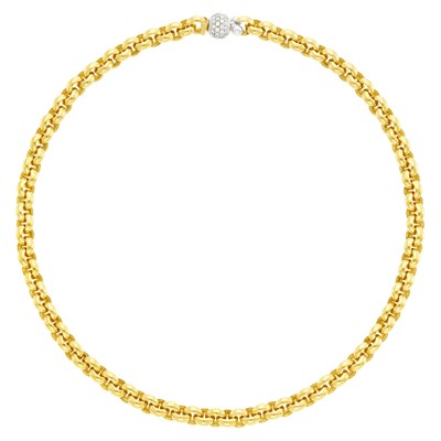 Lot 35 - Bulgari Gold Circle Link Chain Necklace with White Gold and Diamond Clasp