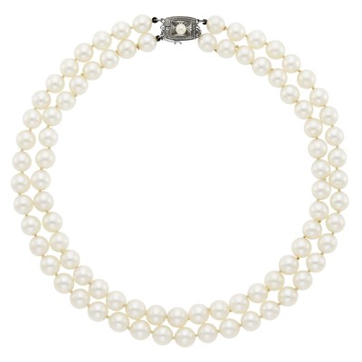 Lot 1135 - Mikimoto Double Strand Cultured Pearl Necklace with Silver Clasp