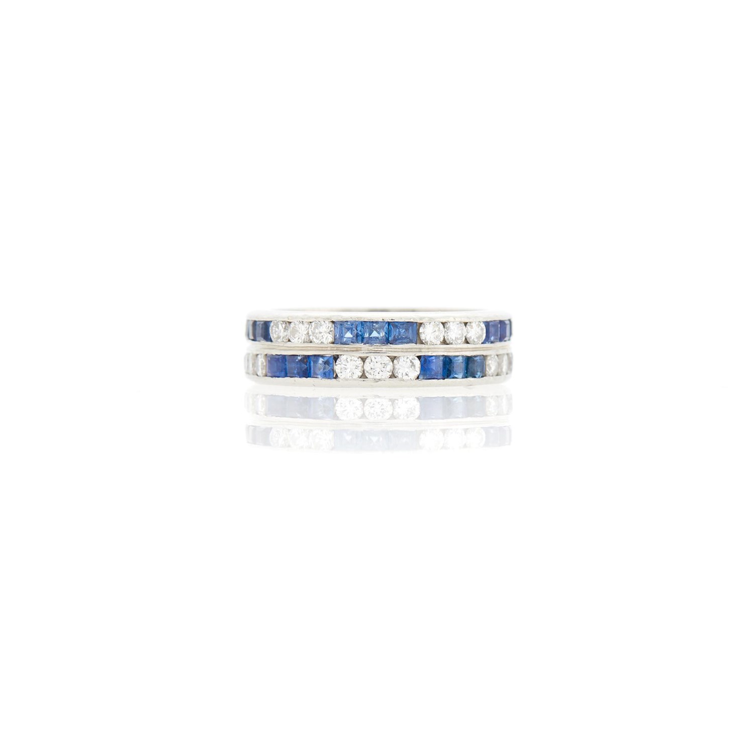 Lot 1093 - Platinum, Sapphire and Diamond Double Band Ring