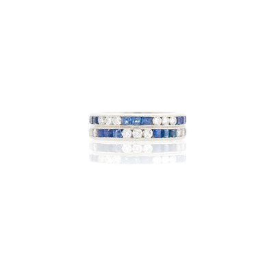 Lot 1093 - Platinum, Sapphire and Diamond Double Band Ring