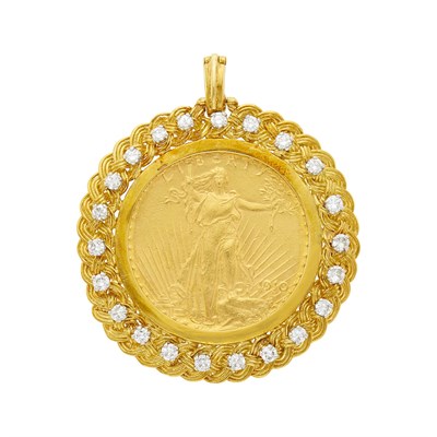 Lot 25 - Gold, Gold 'Liberty' Coin and Diamond Pendant