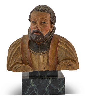 Lot 224 - Continental Carved and Painted Wood Bust