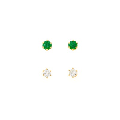 Lot 1191 - Pair of Gold and Emerald Stud Earrings and Diamond Stud Earrings