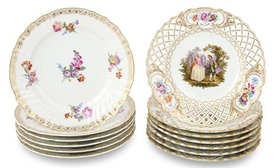 Lot 1036 - Set of Six KPM Porcelain Floral and Gilt...
