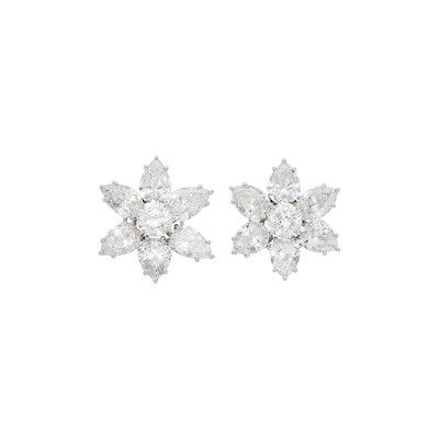 Lot 231 - Pair of Platinum and Diamond Flower Earclips