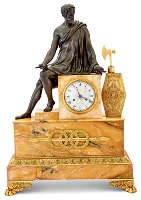 Lot 238 - French Gilt, Patinated-Bronze and Sienna Marble Mantel Clock