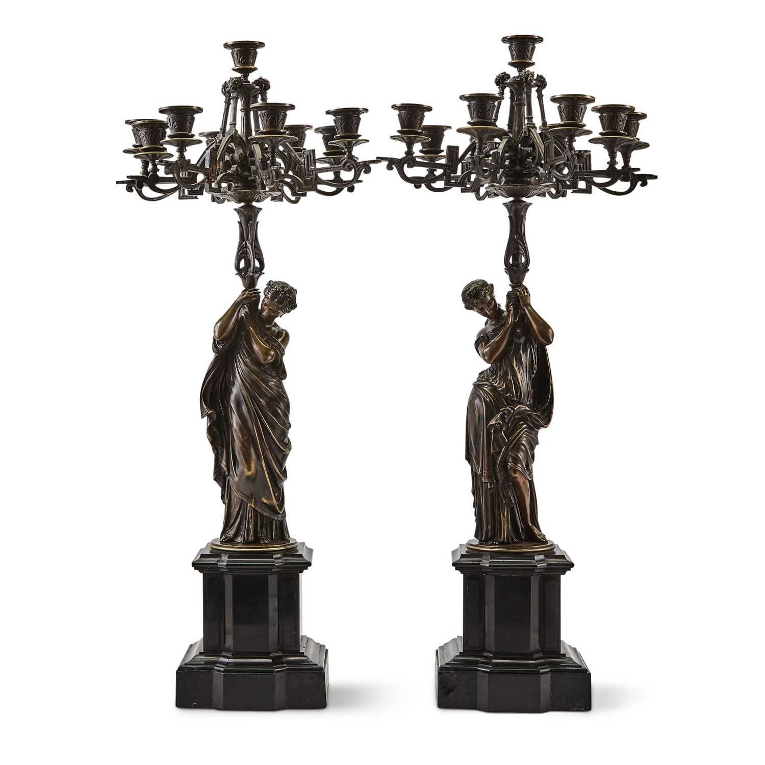 Lot 264 - Pair French Gilt and Patinated Bronze Candelabra