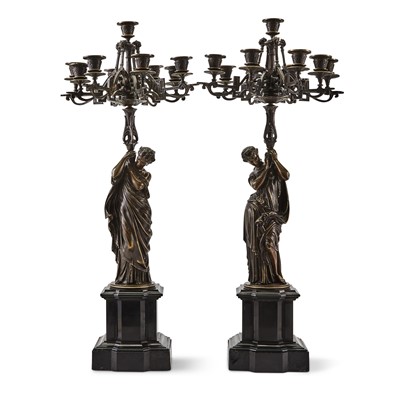 Lot 221 - Pair French Gilt and Patinated Bronze Candelabra