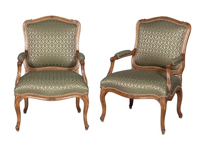 Lot 195 - Pair Louis XV Style Stained Beechwood  Fauteuils