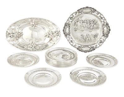 Lot 60 - Birks Sterling Silver Bread Tray and Set of Thirteen Bread Plates