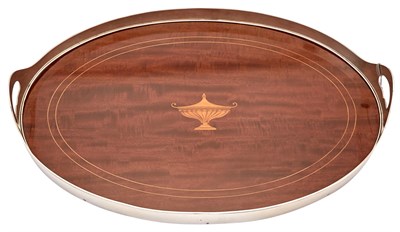 Lot 1007 - Shreve & Co. Sterling Silver and Inlaid Mahogany Galleried Two-Handled Tray