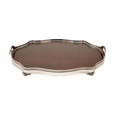 Lot 668 - Gorham Silver-Plated and Mahogany Galleried Drinks Tray