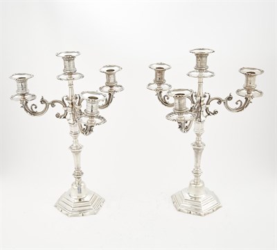 Lot 111 - Pair of French Sterling Silver Four-Light Candelabra