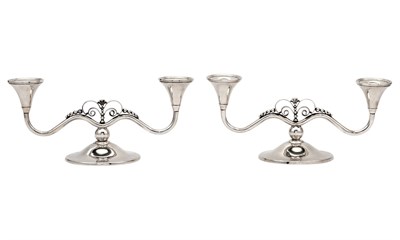 Lot 30 - Pair of International Silver Co. Sterling Silver Jensen Style Low Two-Light Candelabra