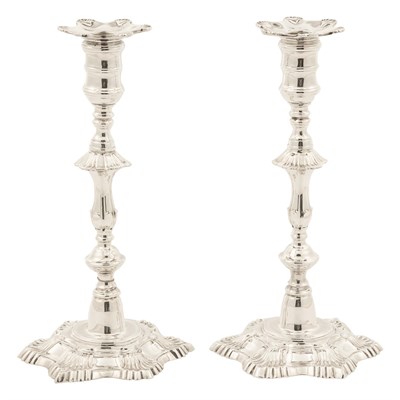 Lot 1112 - Pair of George II Style Silver Plated Candlesticks