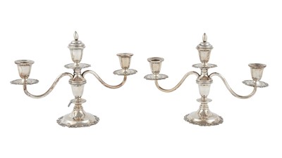 Lot 261 - Pair of Japanese Sterling Silver Low Three-Light Candelabra