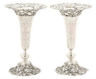 Lot 1111 - Pair of J.E. Caldwell Sterling Silver Vases