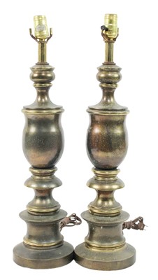 Pair of neoclassical style brass table lamps