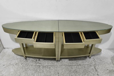 Pair of Gilt Decorated Glass Top Consoles