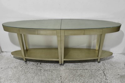 Pair of Gilt Decorated Glass Top Consoles