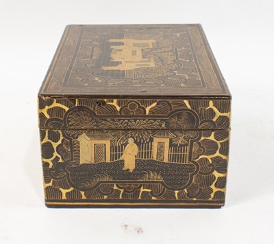 Lot 134 - Three Chinese Parcel Gilt and Black Lacquer Tea Caddies