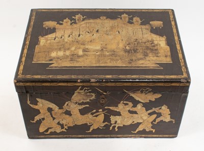 Lot 134 - Three Chinese Parcel Gilt and Black Lacquer Tea Caddies