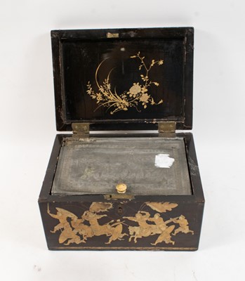 Lot 134 - Three Chinese Parcel Gilt and Black Lacquer Tea Caddies