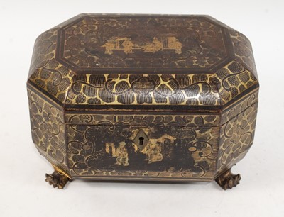 Lot 134 - Three Chinese Parcel Gilt and Black Lacquer Tea Caddies