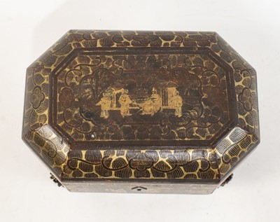 Lot 134 - Three Chinese Parcel Gilt and Black Lacquer Tea Caddies