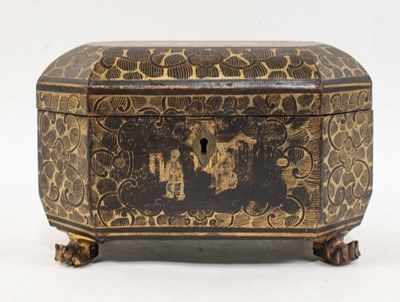 Lot 134 - Three Chinese Parcel Gilt and Black Lacquer Tea Caddies