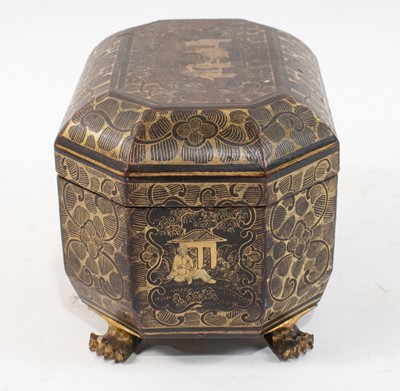 Lot 134 - Three Chinese Parcel Gilt and Black Lacquer Tea Caddies