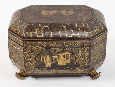 Lot 134 - Three Chinese Parcel Gilt and Black Lacquer Tea Caddies