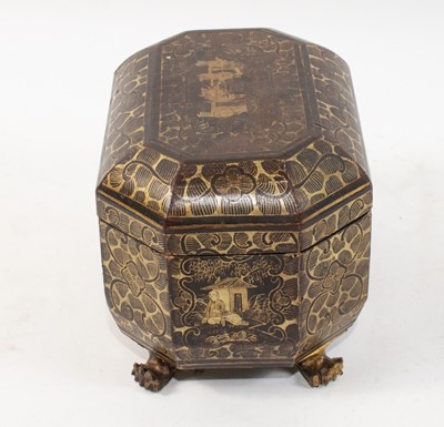 Lot 134 - Three Chinese Parcel Gilt and Black Lacquer Tea Caddies