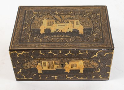 Lot 134 - Three Chinese Parcel Gilt and Black Lacquer Tea Caddies