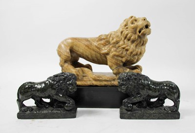Lot 224 - Pair of Marble Lions and a Hard Stone Lion