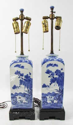 Lot 108 - Pair of Chinese Blue and White Porcelain Vases Mounted as Lamps