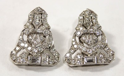 Lot 295 - Pair of Art Deco Style White Gold and Diamond Earrings