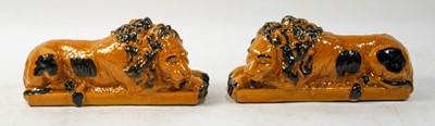 Lot 233 - Pair of Staffordshire Style Recumbent Lions