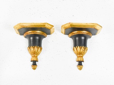 Pair of Black and Gilt Decorated Wall Brackets