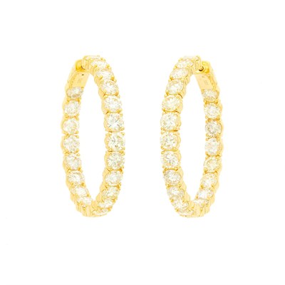 Lot 111 - Pair of Gold and Colored Diamond Hoop Earrings