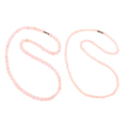 Lot 1134 - Two Light Purplish Pink and Light Pink Purple Jade Bead Necklaces