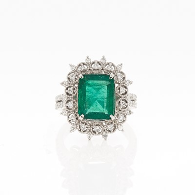 Lot 2223 - White Gold, Emerald, and Diamond Ring