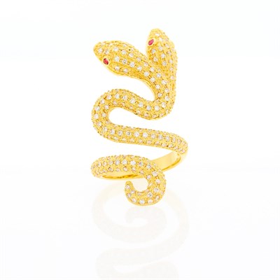 Lot 1049 - Gold and Diamond Snake Ring