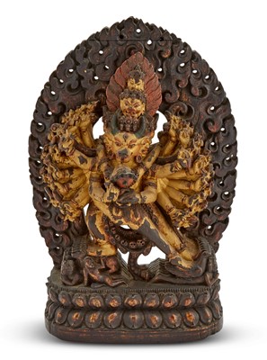 Lot 761 - A Tibetan Lacquered and Parcel Giltwood Carving of Yamantaka