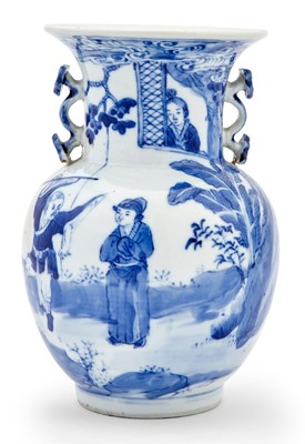 Lot 349 - A Chinese Blue and White Porcelain Vase with Ruyi Handles